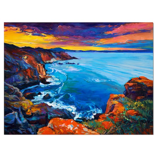 Designart - Rich Golden Sunset Over Ocean and Cliffs